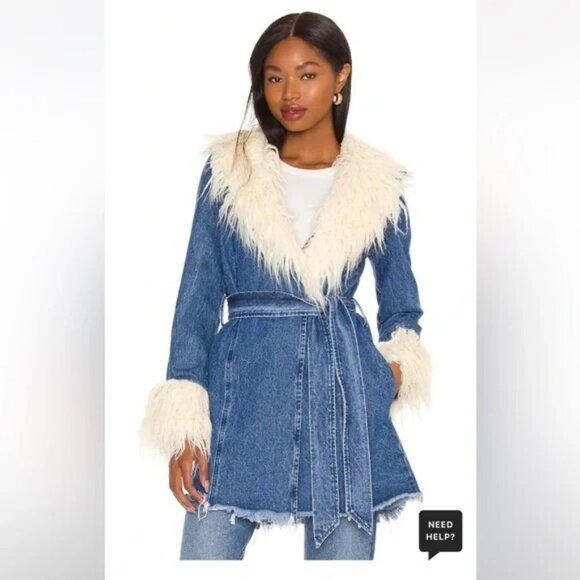 Rare New L Show Me Your Mumu Penny Lane Faux Fur Denim Coat RL10649 - Picture 4 of 14